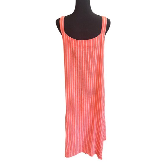 Kaktus XXL Coral White Striped Bib Overall Handkerchief Hem Sleeveless Dress - Picture 2 of 11